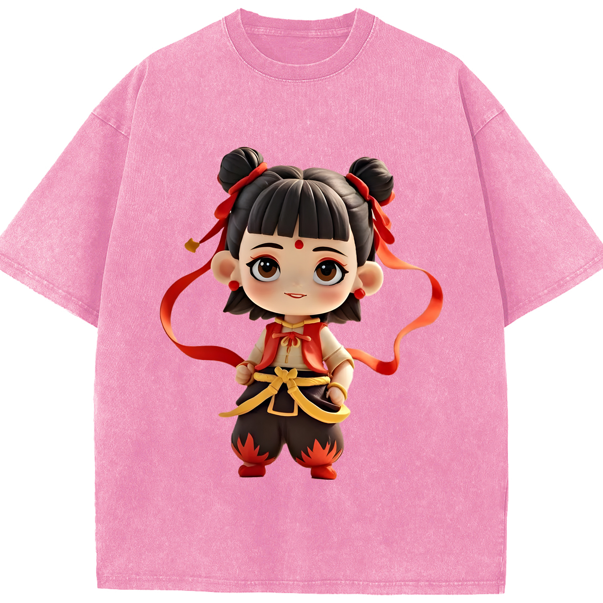 （画像用） Ne Zha 2 ナタ 魔童の大暴れ 綿100% ヴィンテージ風 半袖Tシャツ（フロントプリント）
